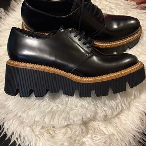 Freda Salvador Black Leather Oxfords with Tan Platform